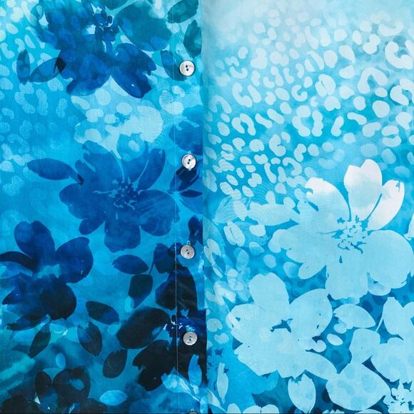 Soft Surroundings blue floral silk button top coastal preppy tropical large - Picture 4 of 9